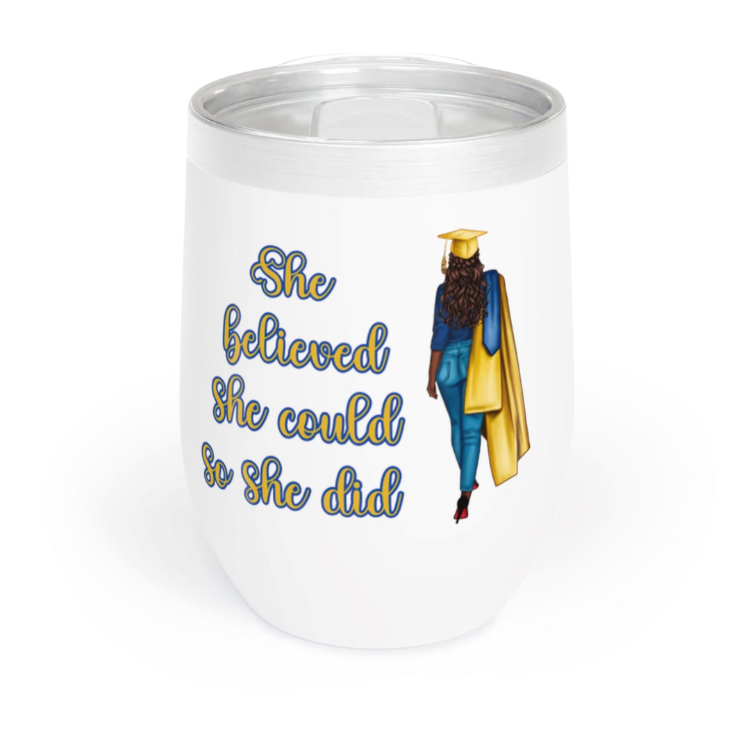 Personalized Blue and Gold Graduation Chill Wine Tumbler