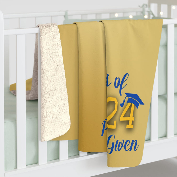 Personalized Blue and Gold Graduation Sherpa Fleece Blanket