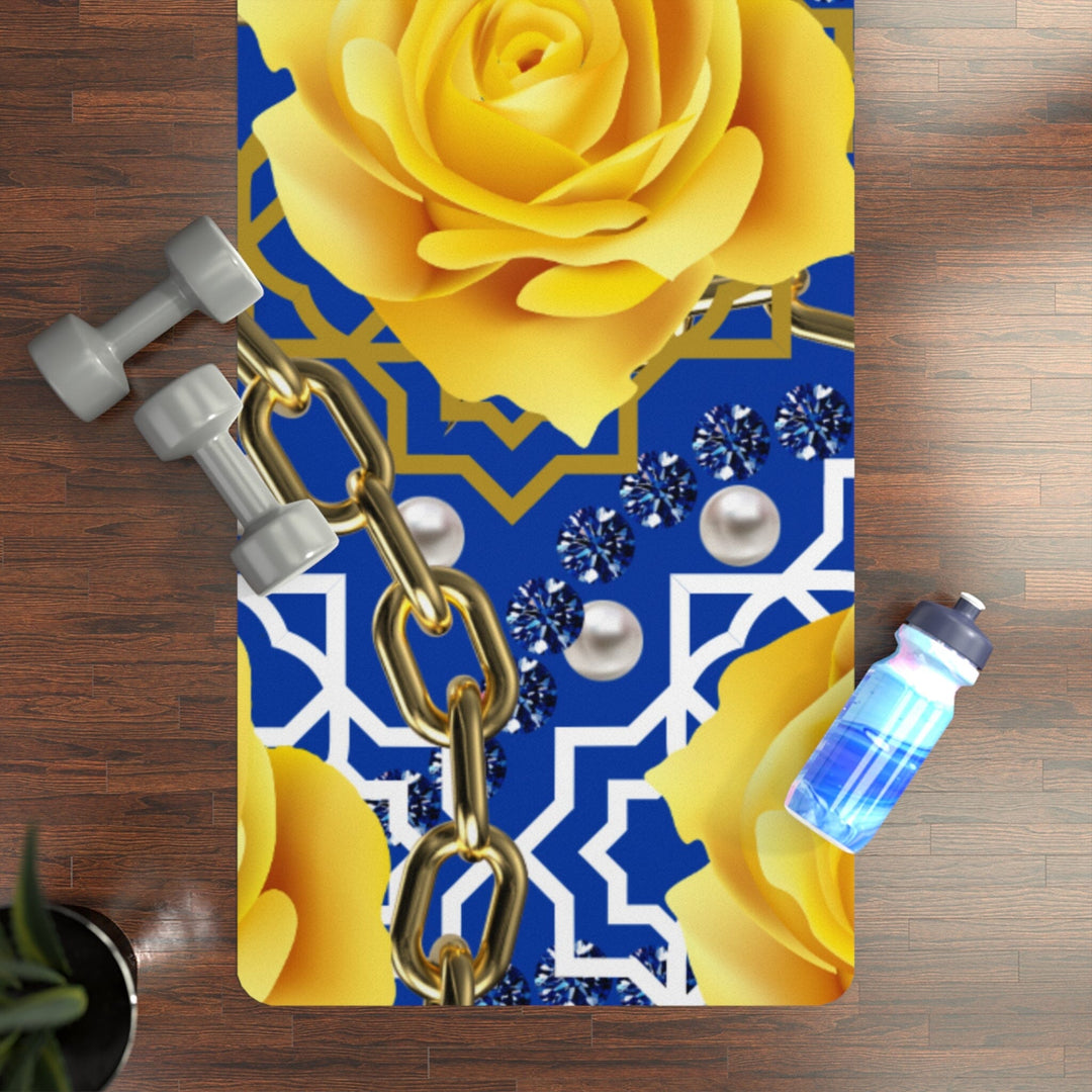 Personalized Blue and Gold Rubber Yoga Mat