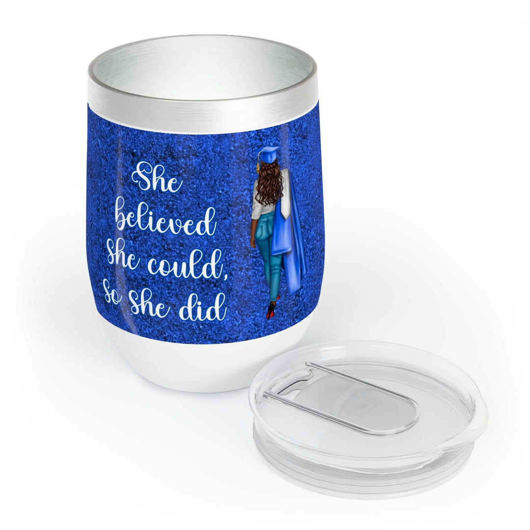 Personalized Blue and White Graduation Chill Wine Tumbler