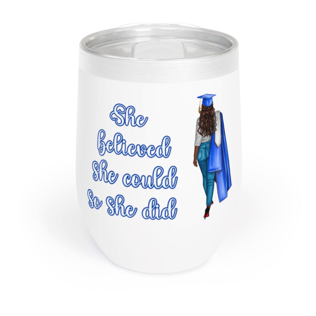 Personalized Blue and White Graduation Chill Wine Tumbler