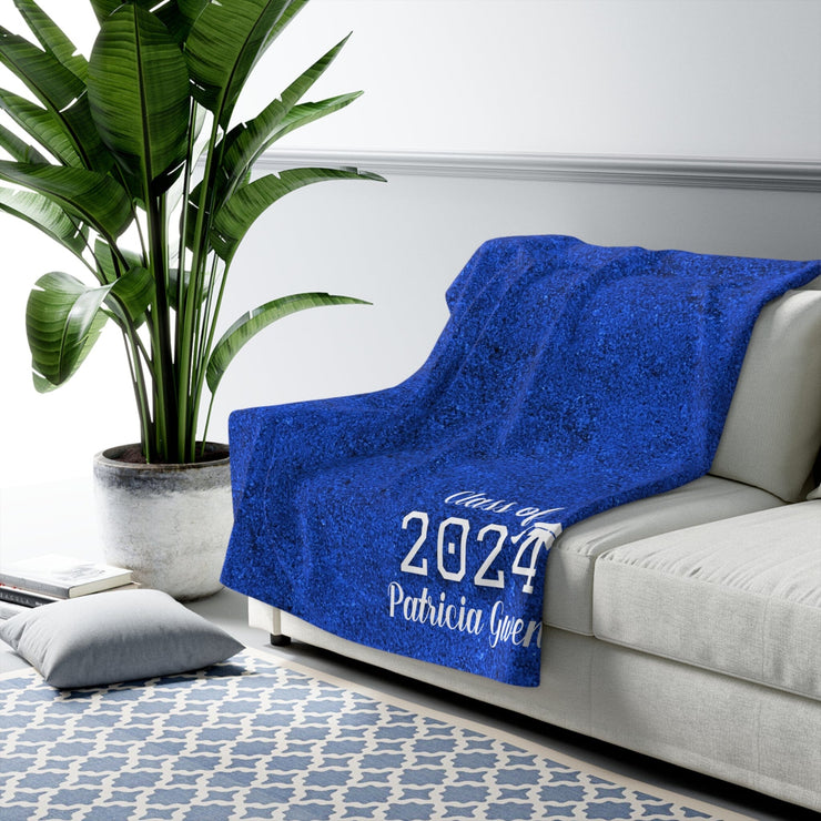 Personalized Blue and White Graduation Sherpa Fleece Blanket