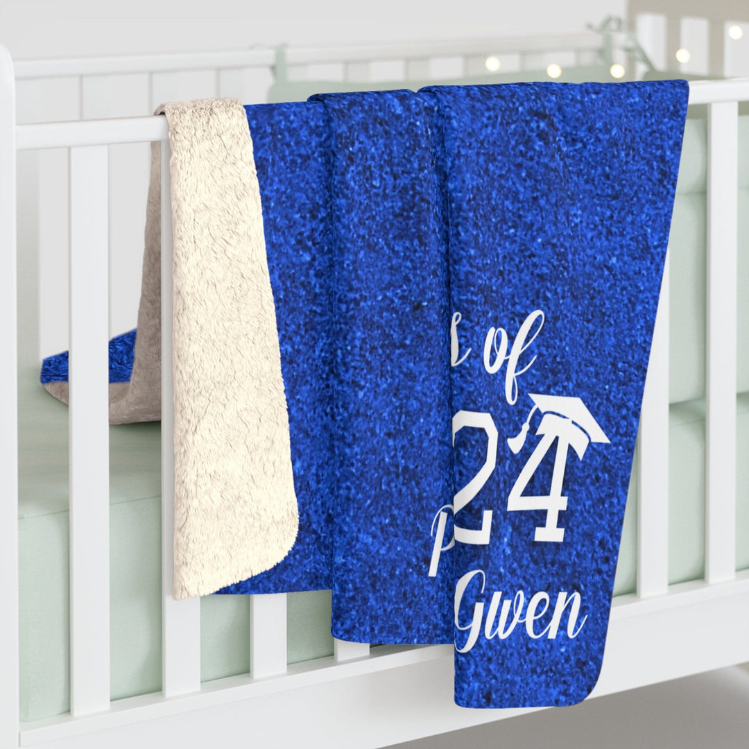 Personalized Blue and White Graduation Sherpa Fleece Blanket