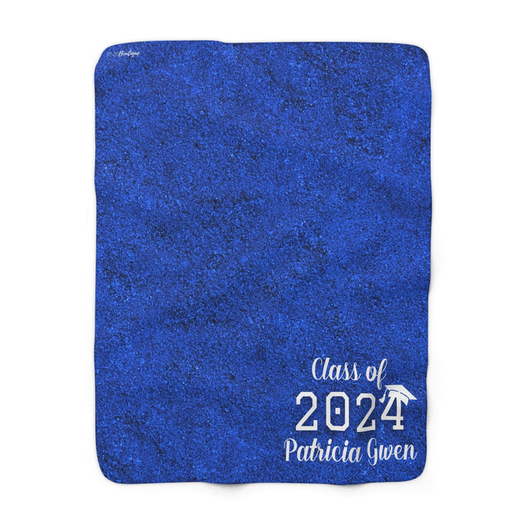 Personalized Blue and White Graduation Sherpa Fleece Blanket