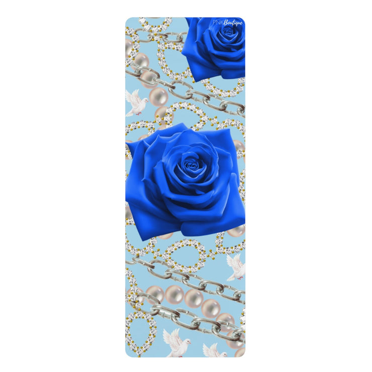 Personalized Blue and White Rubber Yoga Mat