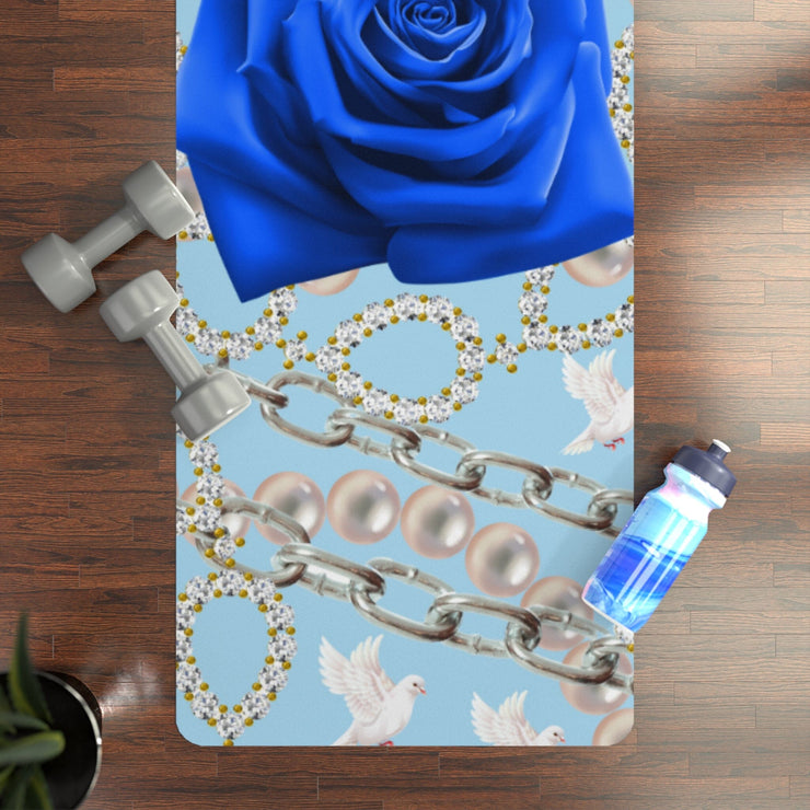 Personalized Blue and White Rubber Yoga Mat