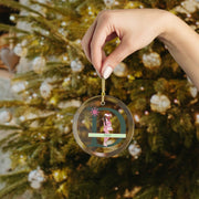 Personalized Cozy Dolls Pink and Green Glass Ornament