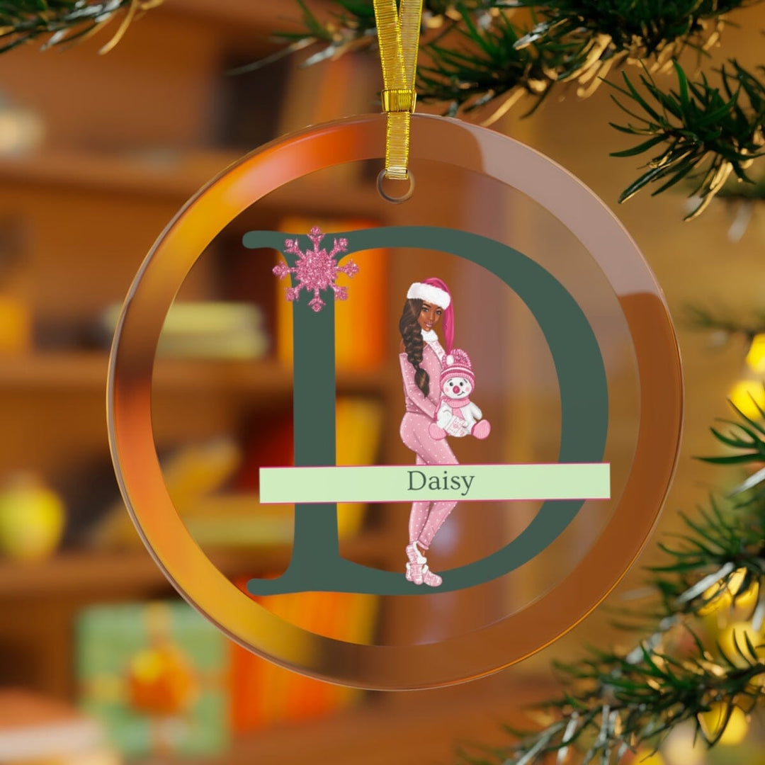 Personalized Cozy Dolls Pink and Green Glass Ornament