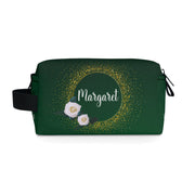 Personalized Gold and White Rose Toiletry Bag