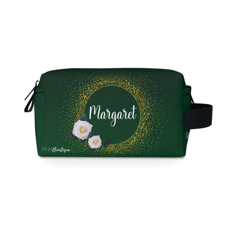 Personalized Gold and White Rose Toiletry Bag
