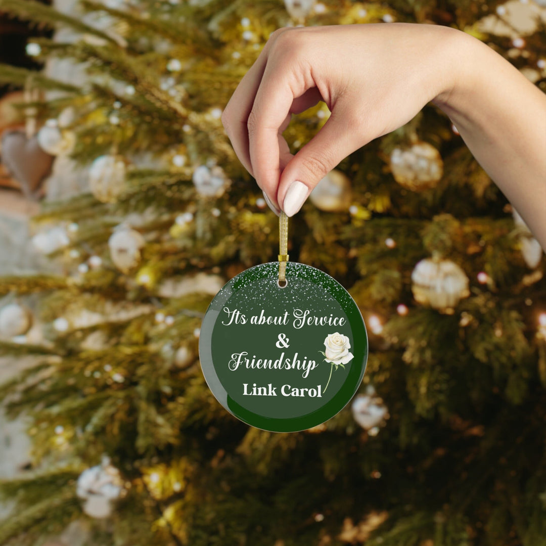 Personalized Green and White Friendship Glass Ornament