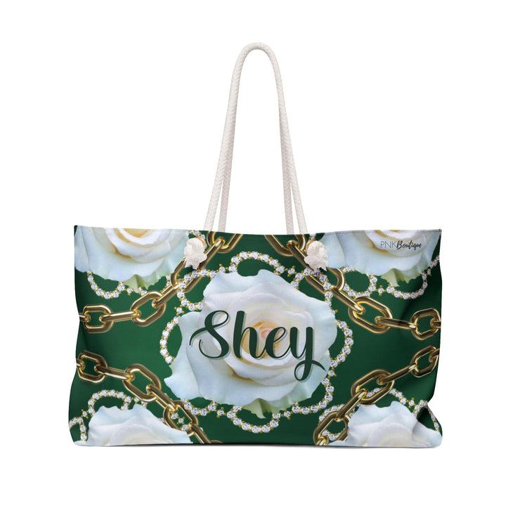 Personalized Green and White Weekender Bag