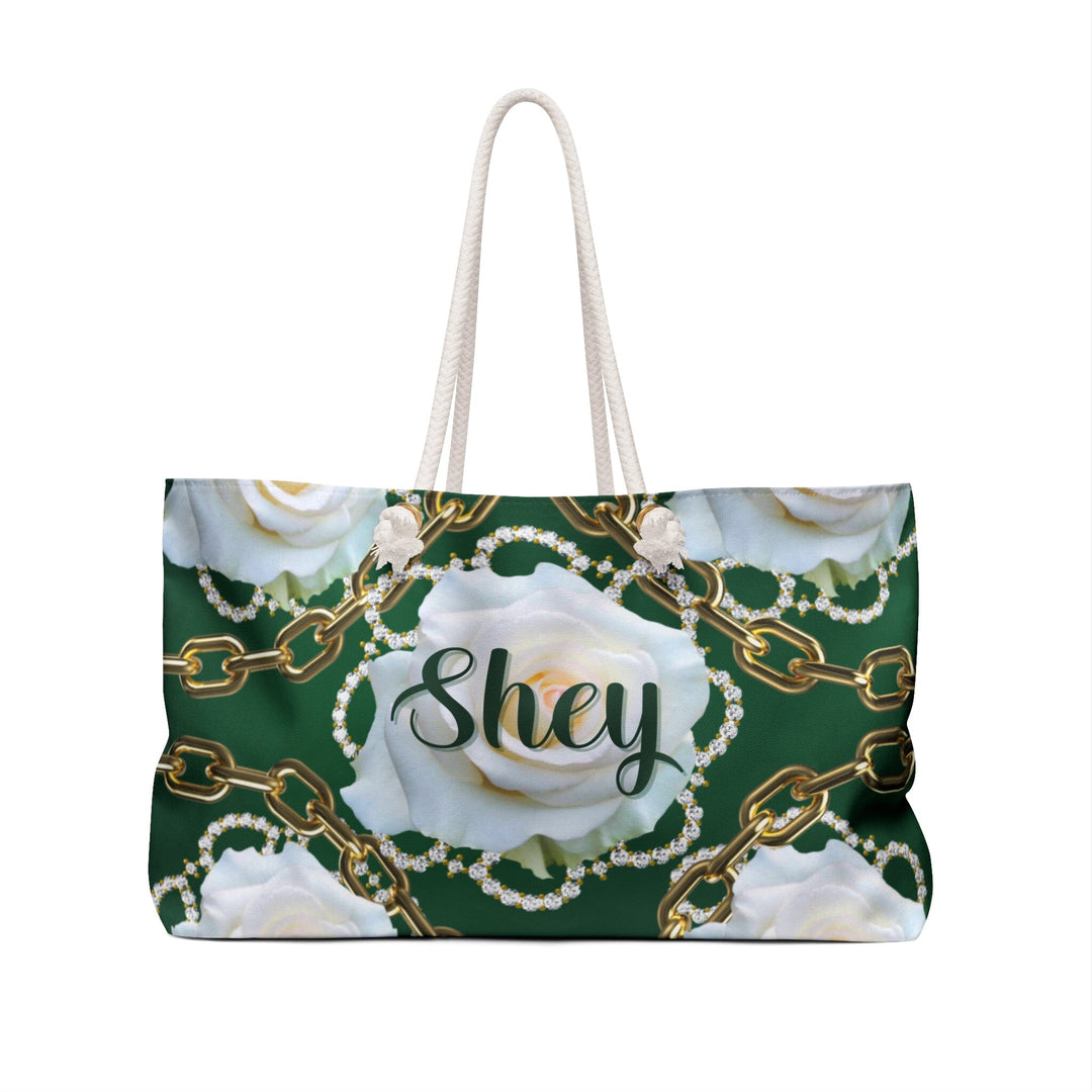 Personalized Green and White Weekender Bag