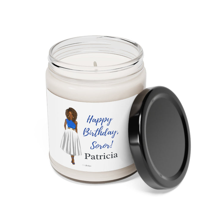 Personalized Greeting Blue and White Scented Soy Candle, 9oz