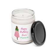 Personalized Greeting Pink and Green Scented Soy Candle, 9oz
