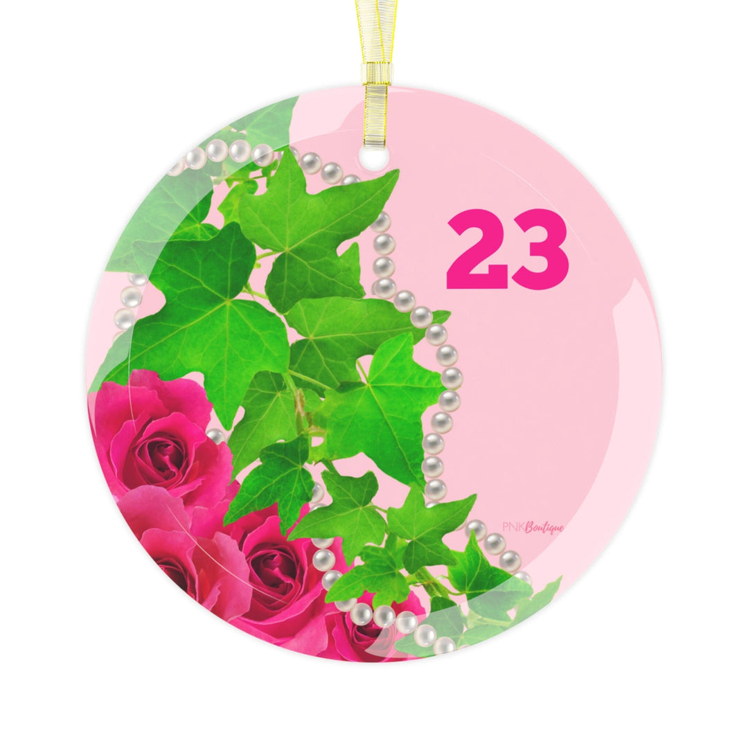 Personalized Ivy and Pearls Pink and Green Glass Ornament