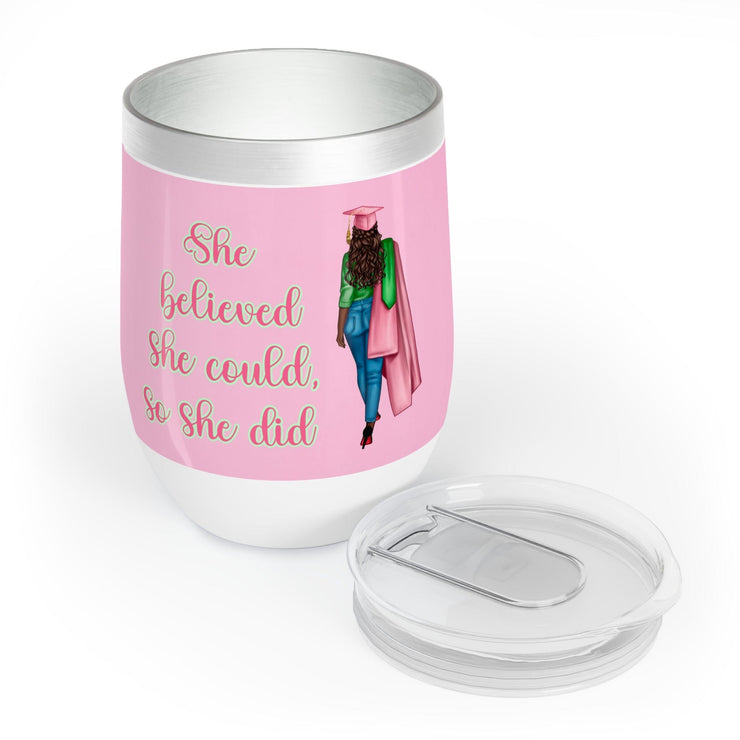 Personalized Pink and Green Graduation Chill Wine Tumbler