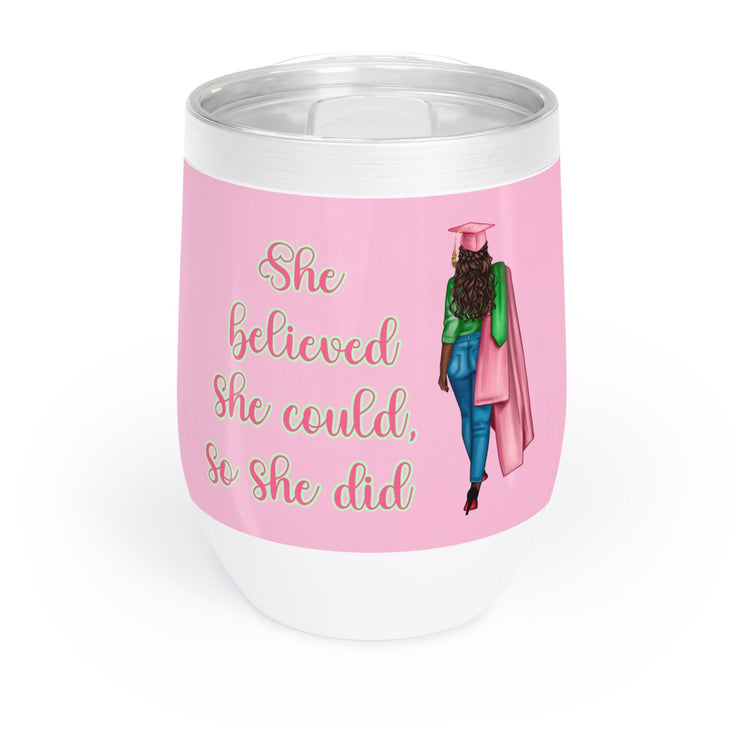 Personalized Pink and Green Graduation Chill Wine Tumbler