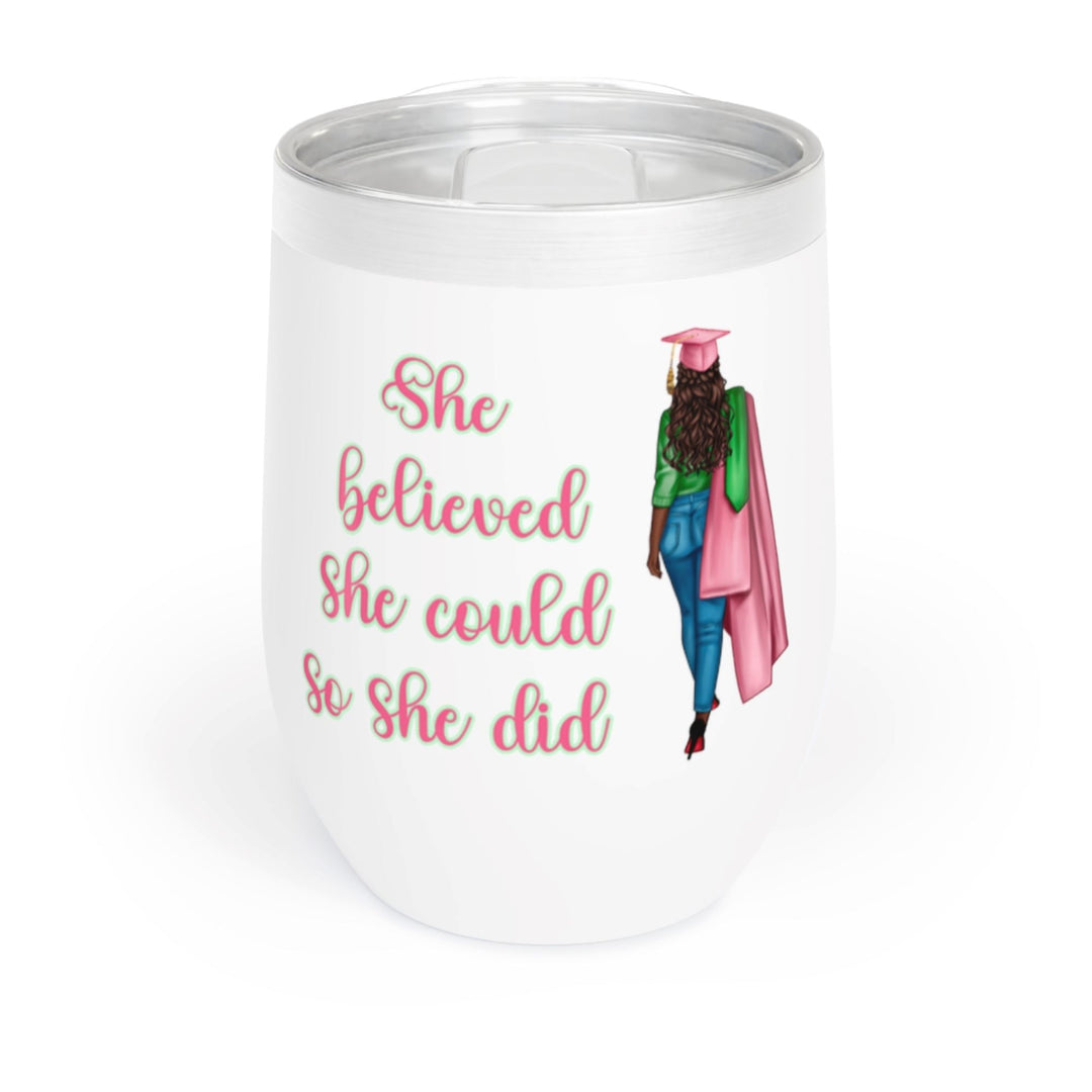 Personalized Pink and Green Graduation Chill Wine Tumbler