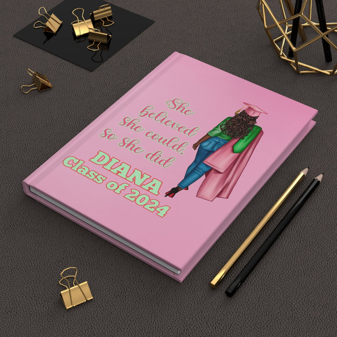 Personalized Pink and Green Graduation Hardcover Journal