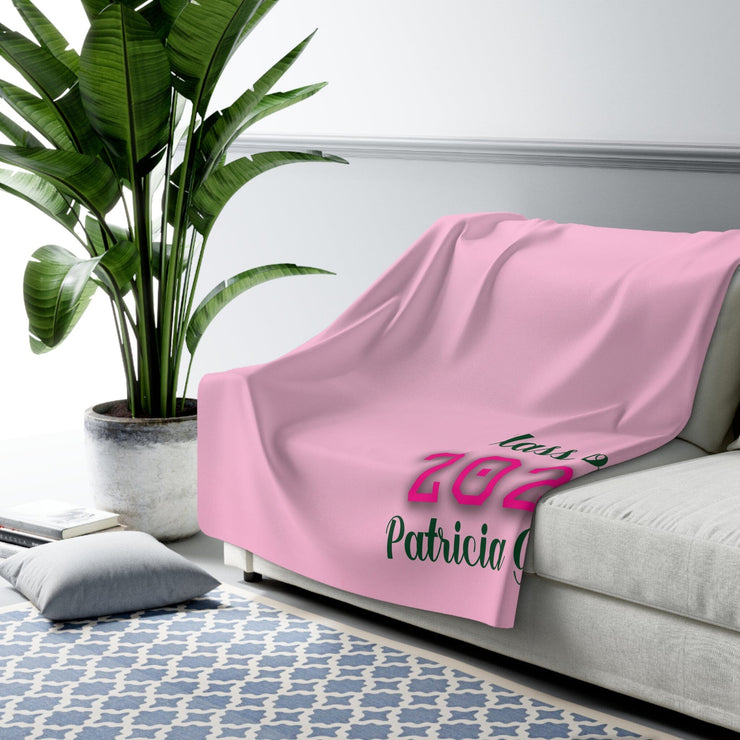 Personalized Pink and Green Graduation Sherpa Fleece Blanket