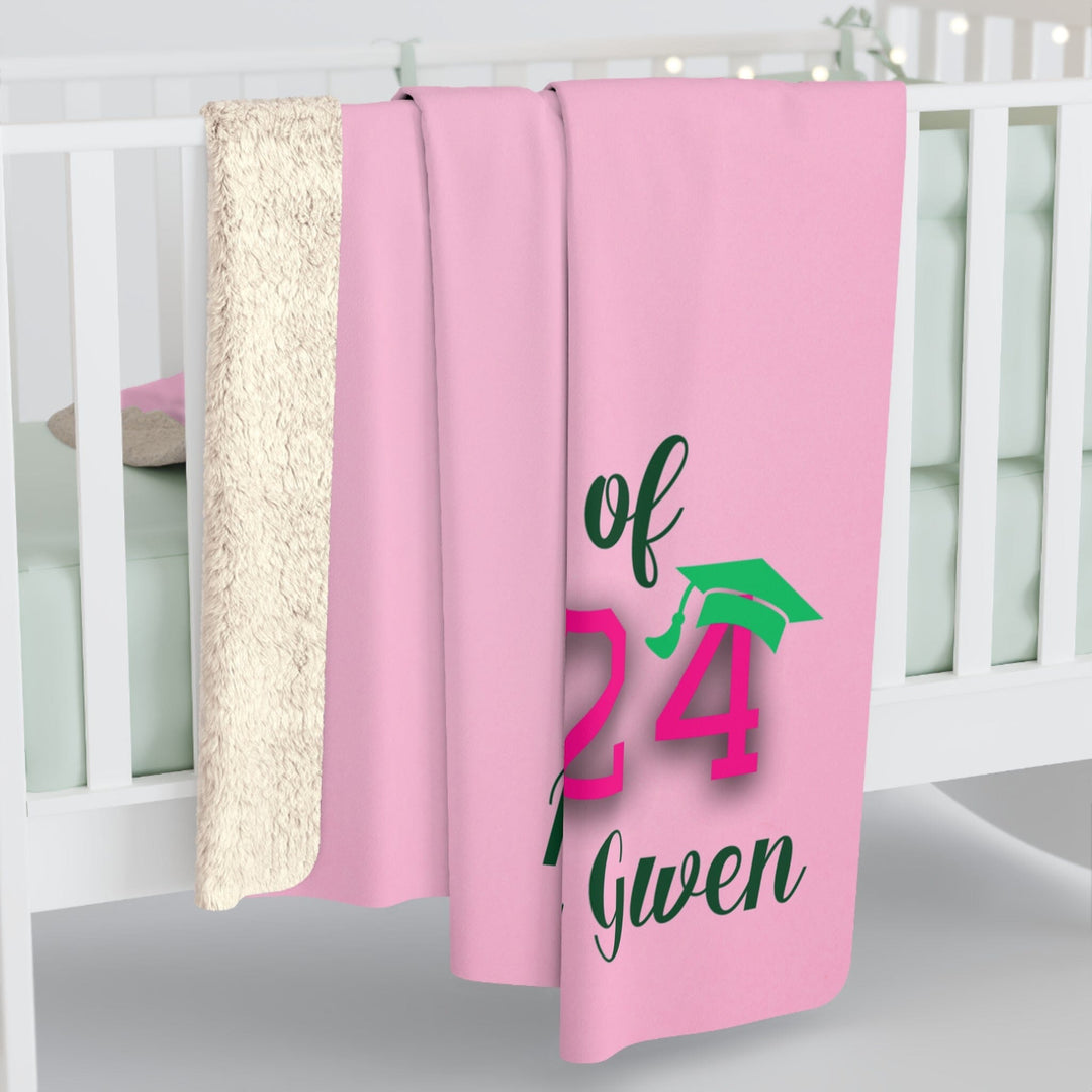 Personalized Pink and Green Graduation Sherpa Fleece Blanket