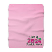 Personalized Pink and Green Graduation Sherpa Fleece Blanket