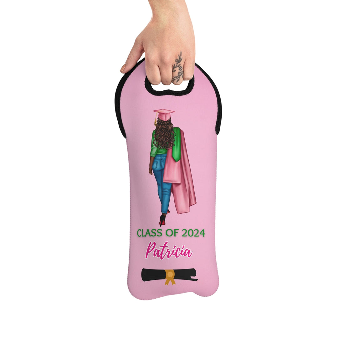 Personalized Pink and Green Graduation Wine Tote