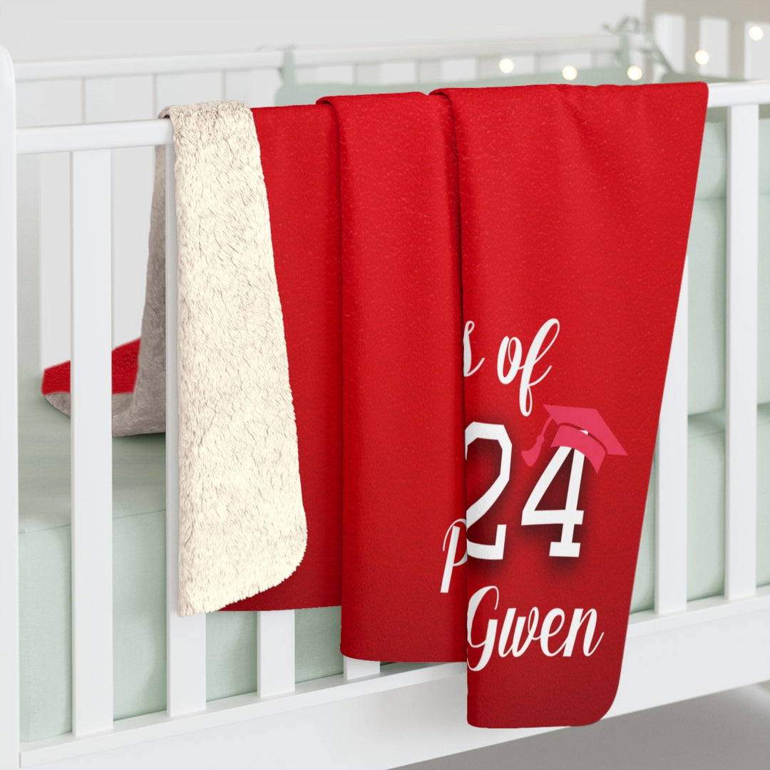 Personalized Red and White Graduation Sherpa Fleece Blanket