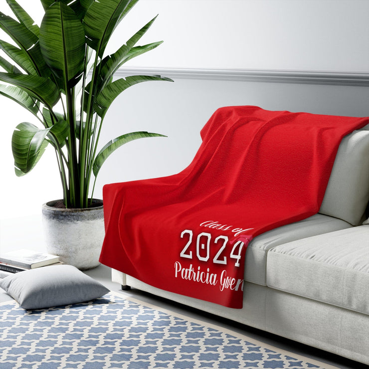 Personalized Red and White Graduation Sherpa Fleece Blanket