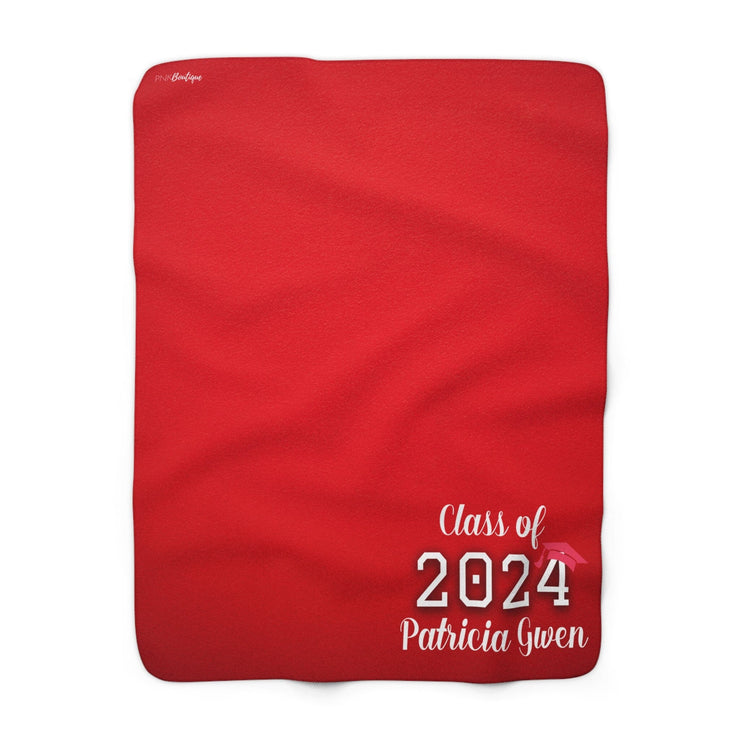 Personalized Red and White Graduation Sherpa Fleece Blanket