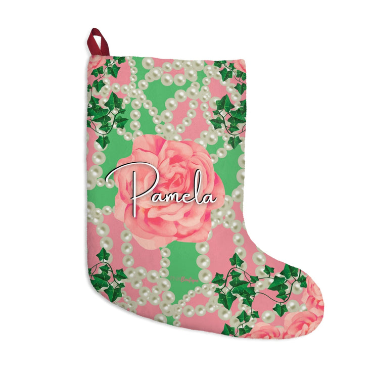 Personalized Signature 2 Pink and Green Christmas Stocking