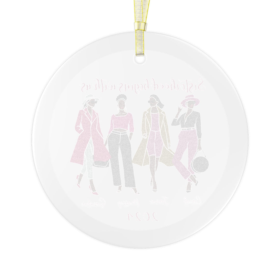 Personalized Sisterhood Pink and Gold Glass Christmas Ornament