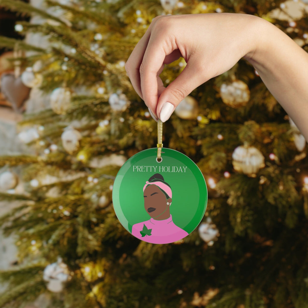 Pink and Green Affair Matilda Glass Personalized Ornament