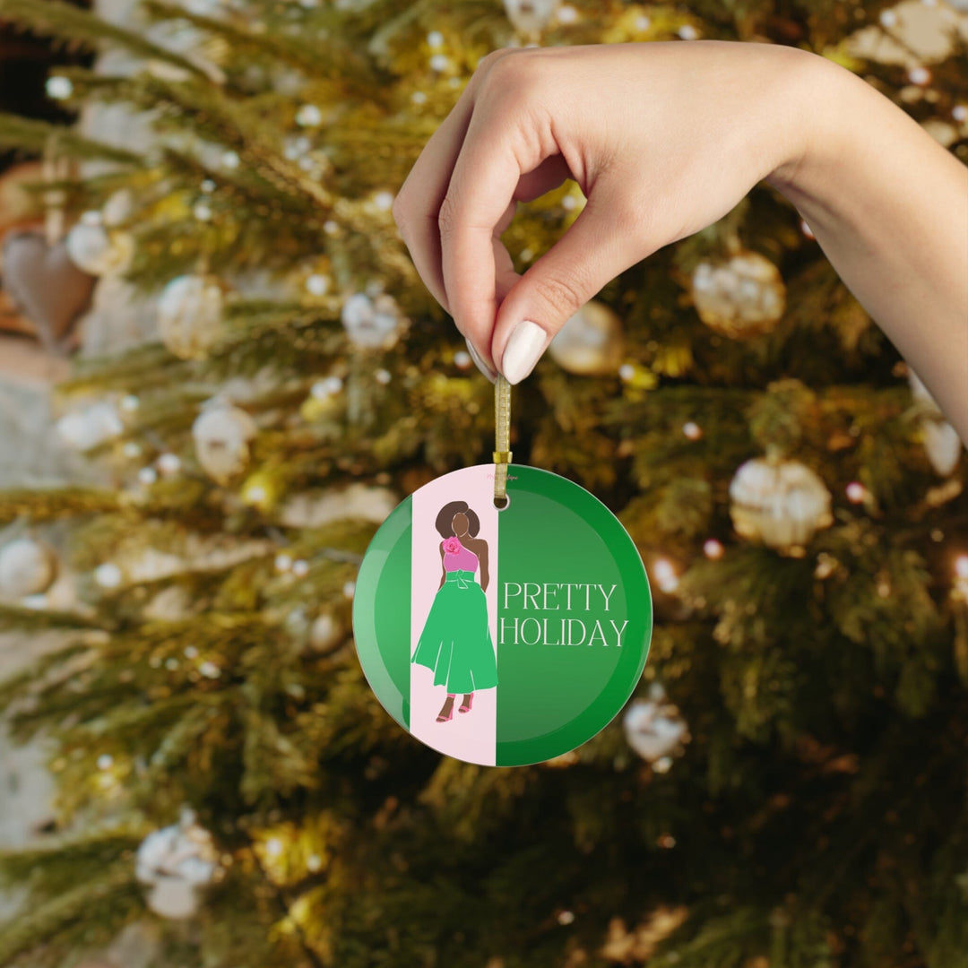 Pink and Green Stacey Affair Personalized Glass Ornament