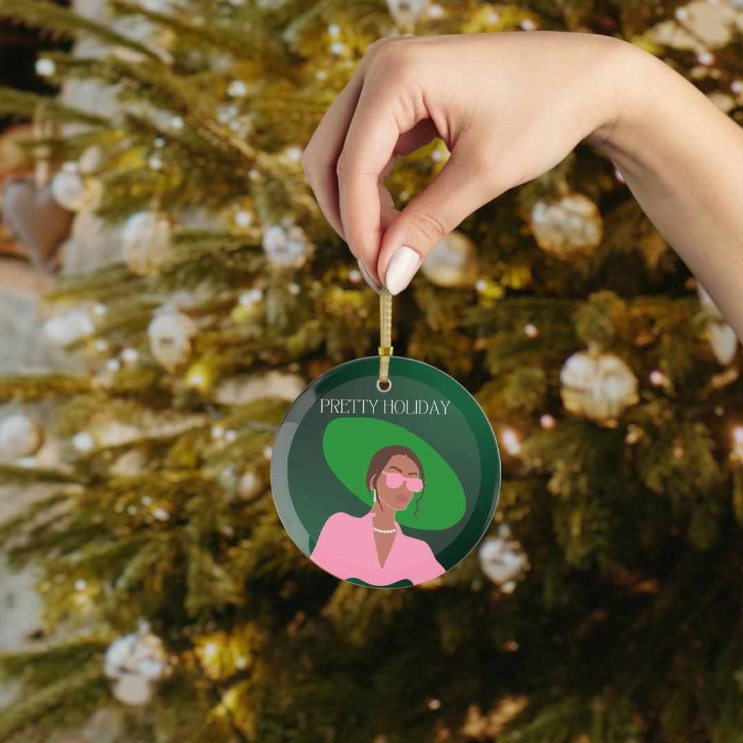 Pink and Green Affair Anastasia Personalized Glass Ornament