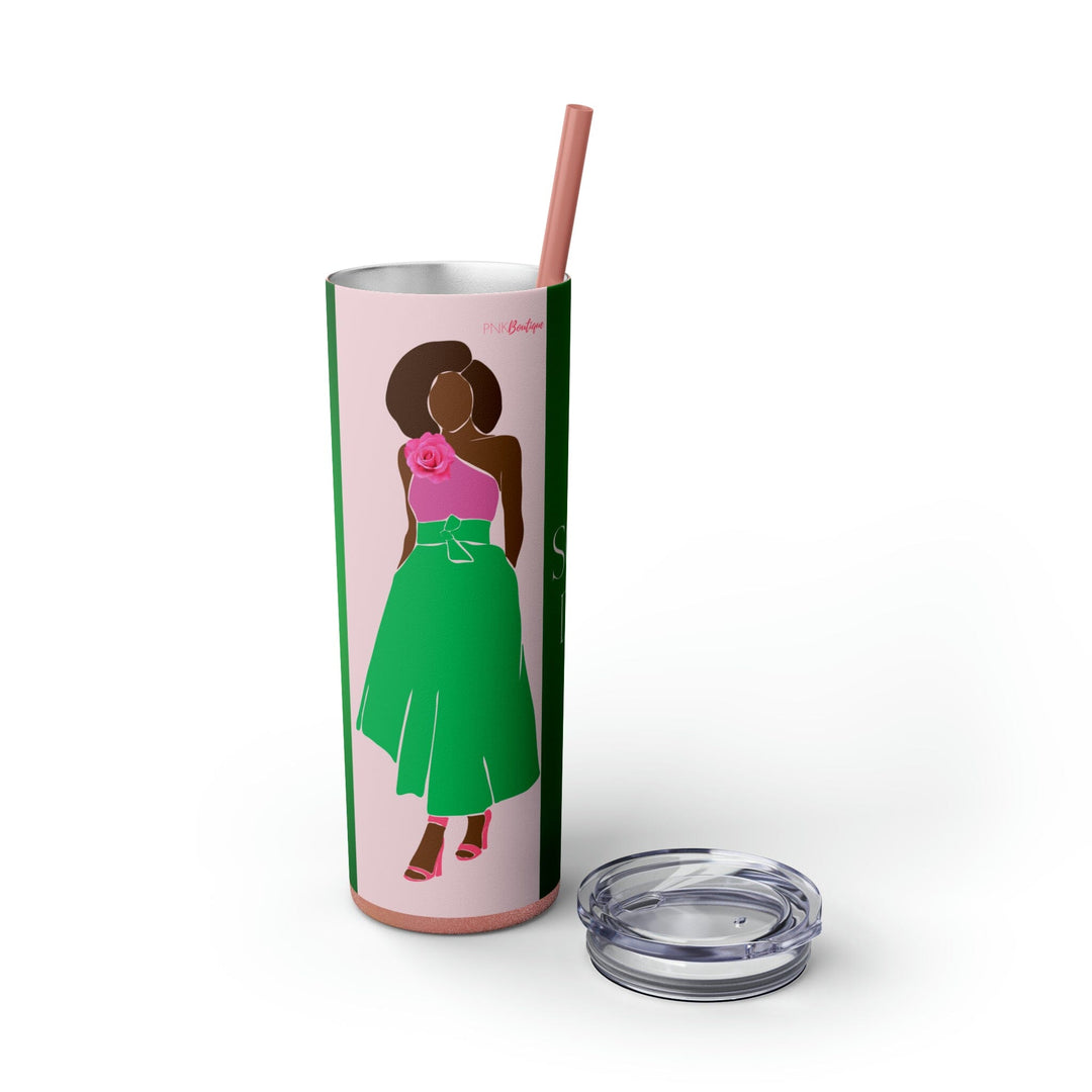 Pink and Green Affair Personalized Skinny Tumbler with Straw, 20oz