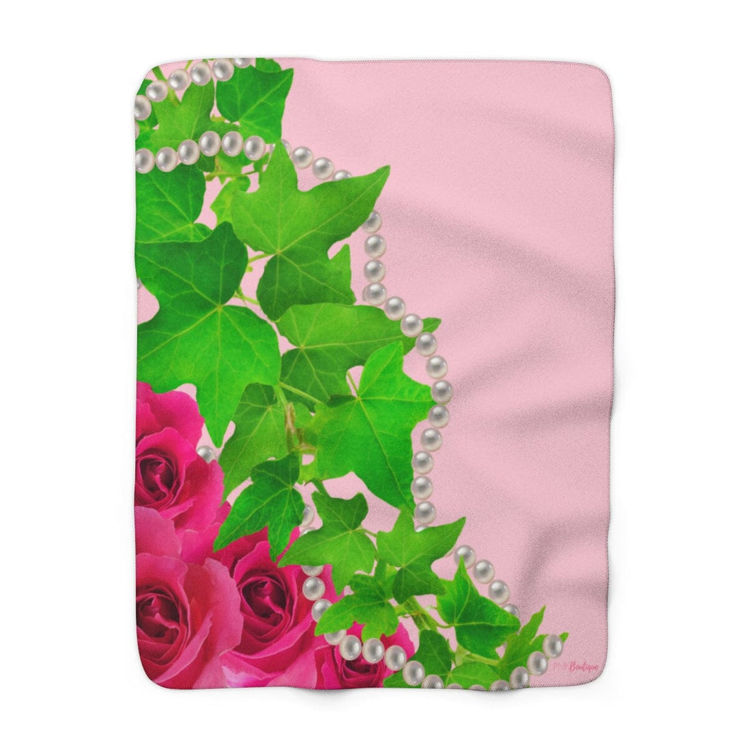 Pink and Green Ivy and Pearls Custom Sherpa Fleece Blanket