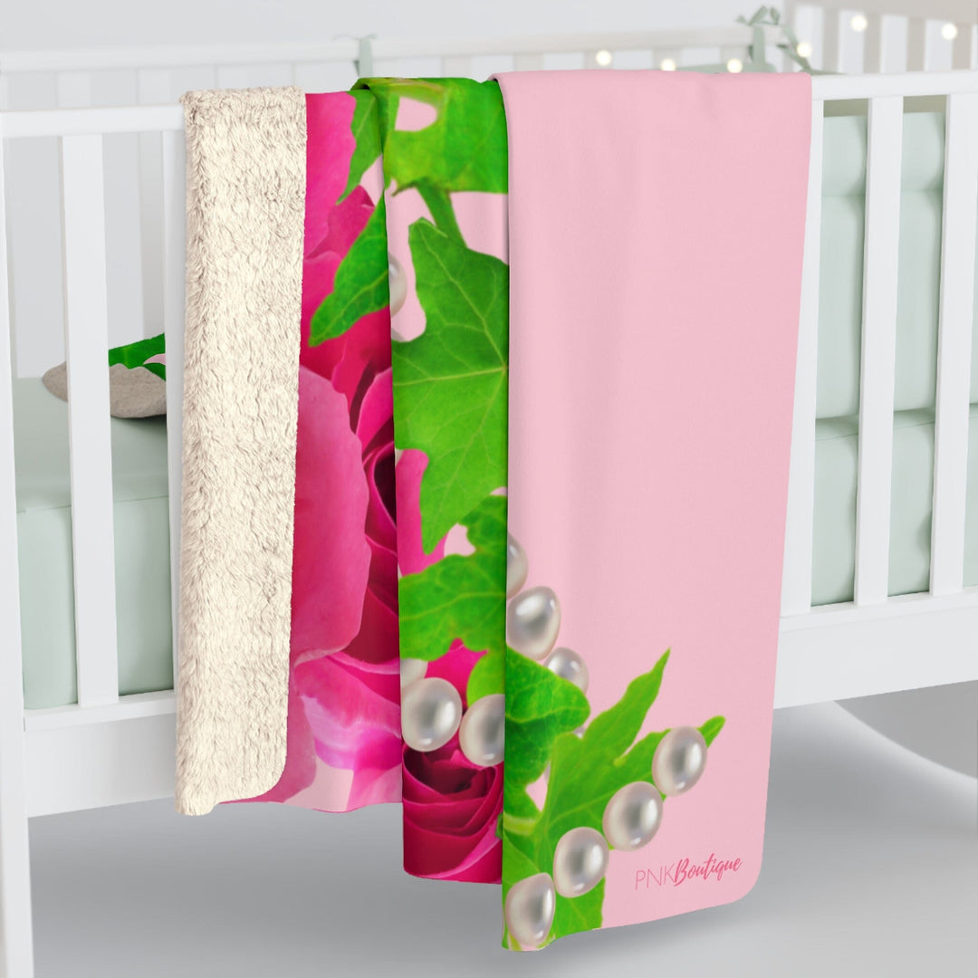 Pink and Green Ivy and Pearls Custom Sherpa Fleece Blanket