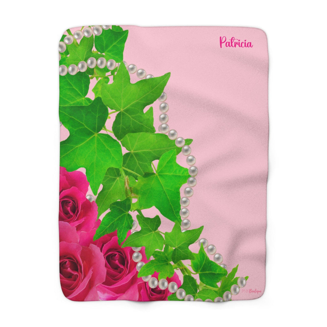 Pink and Green Ivy and Pearls Custom Sherpa Fleece Blanket