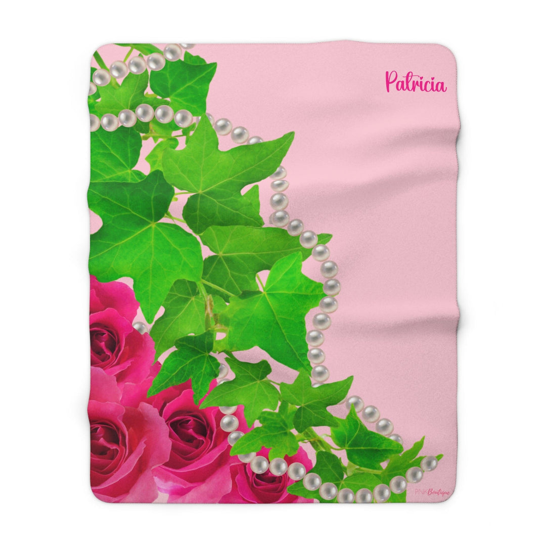 Pink and Green Ivy and Pearls Custom Sherpa Fleece Blanket