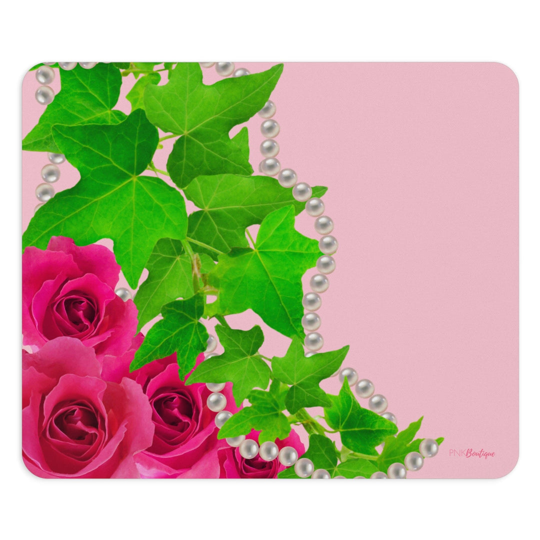 Pink and Green Ivy and Pearls Mouse Pad