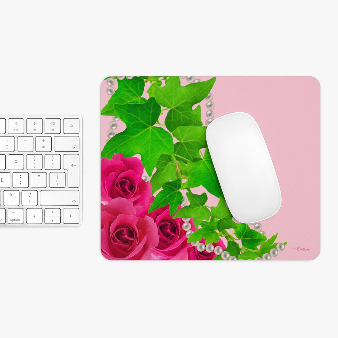 Pink and Green Ivy and Pearls Mouse Pad