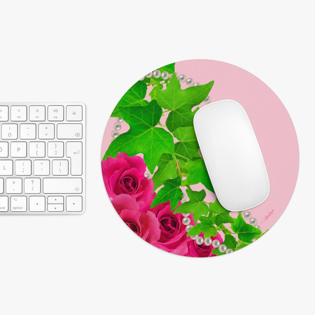 Pink and Green Ivy and Pearls Mouse Pad