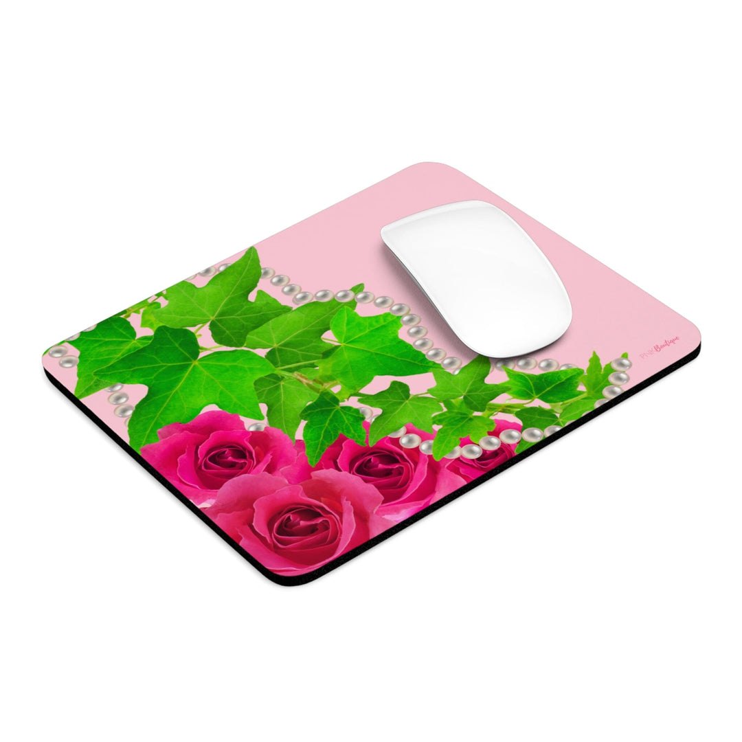 Pink and Green Ivy and Pearls Mouse Pad