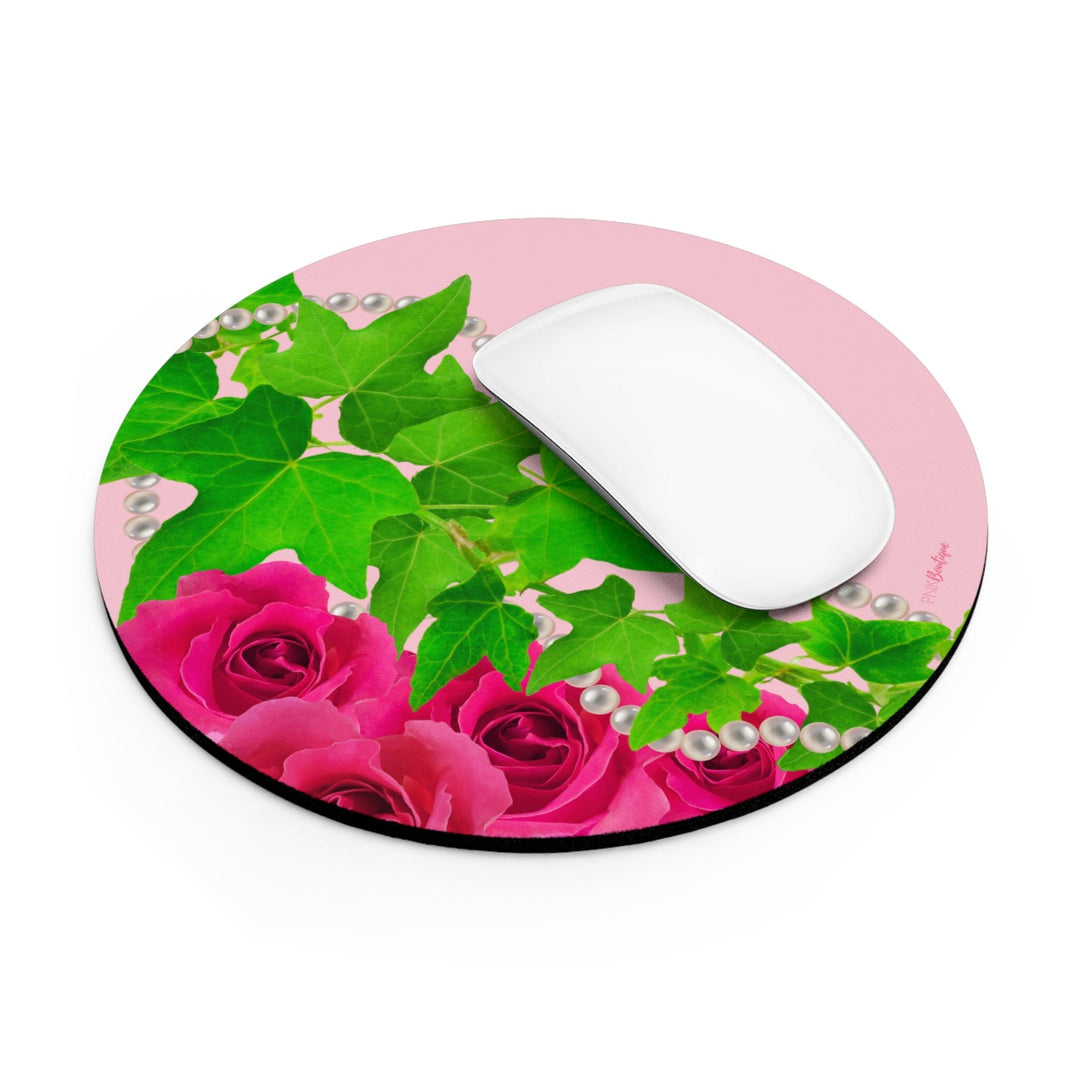 Pink and Green Ivy and Pearls Mouse Pad