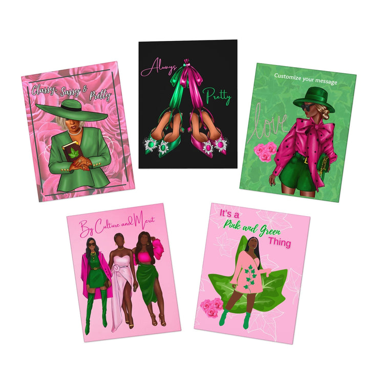 Pink and Green Multi-Design Greeting Cards (5-Pack)