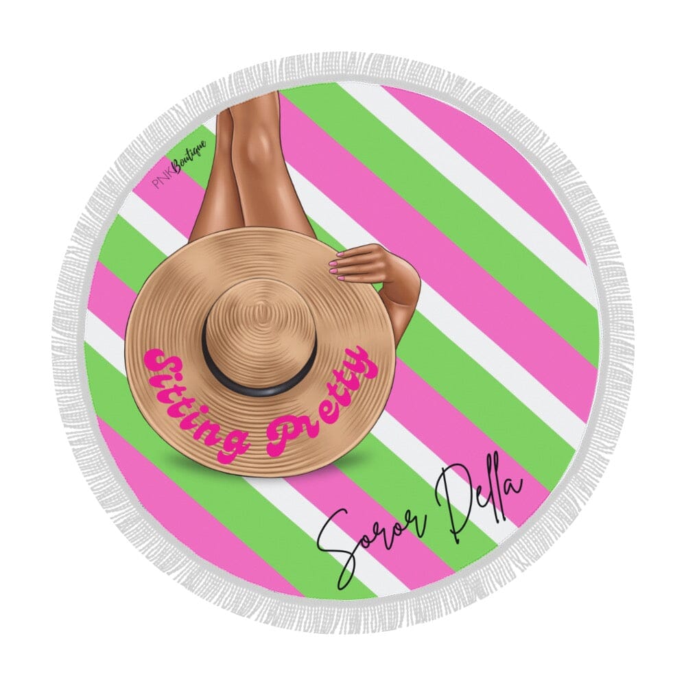 Pink And Green Personalized Round Beach Towel