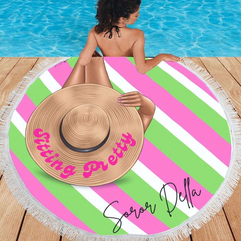 Pink And Green Personalized Round Beach Towel