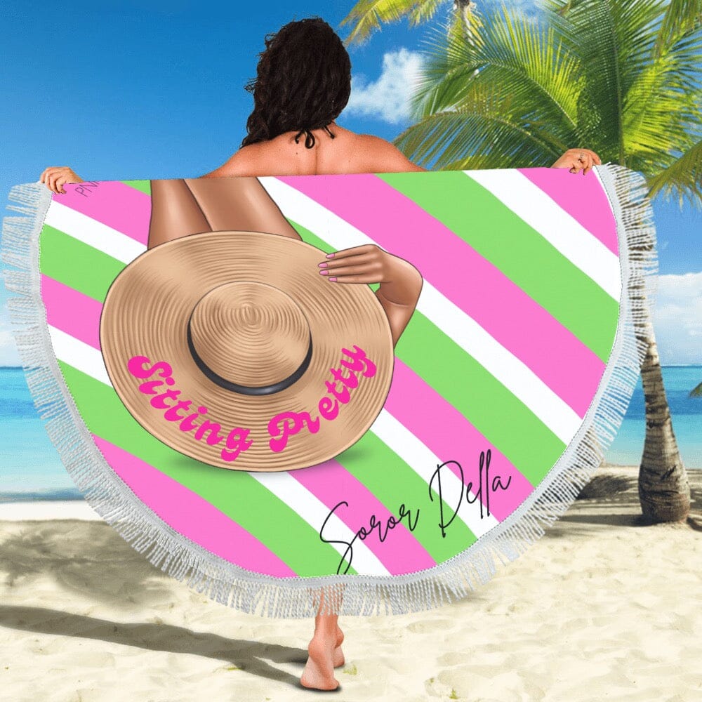 Pink And Green Personalized Round Beach Towel